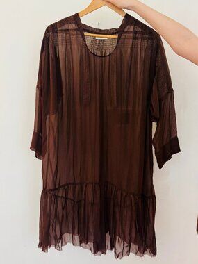 Dries Van Noten Sheer Chocolate Brown Chiffon Dress